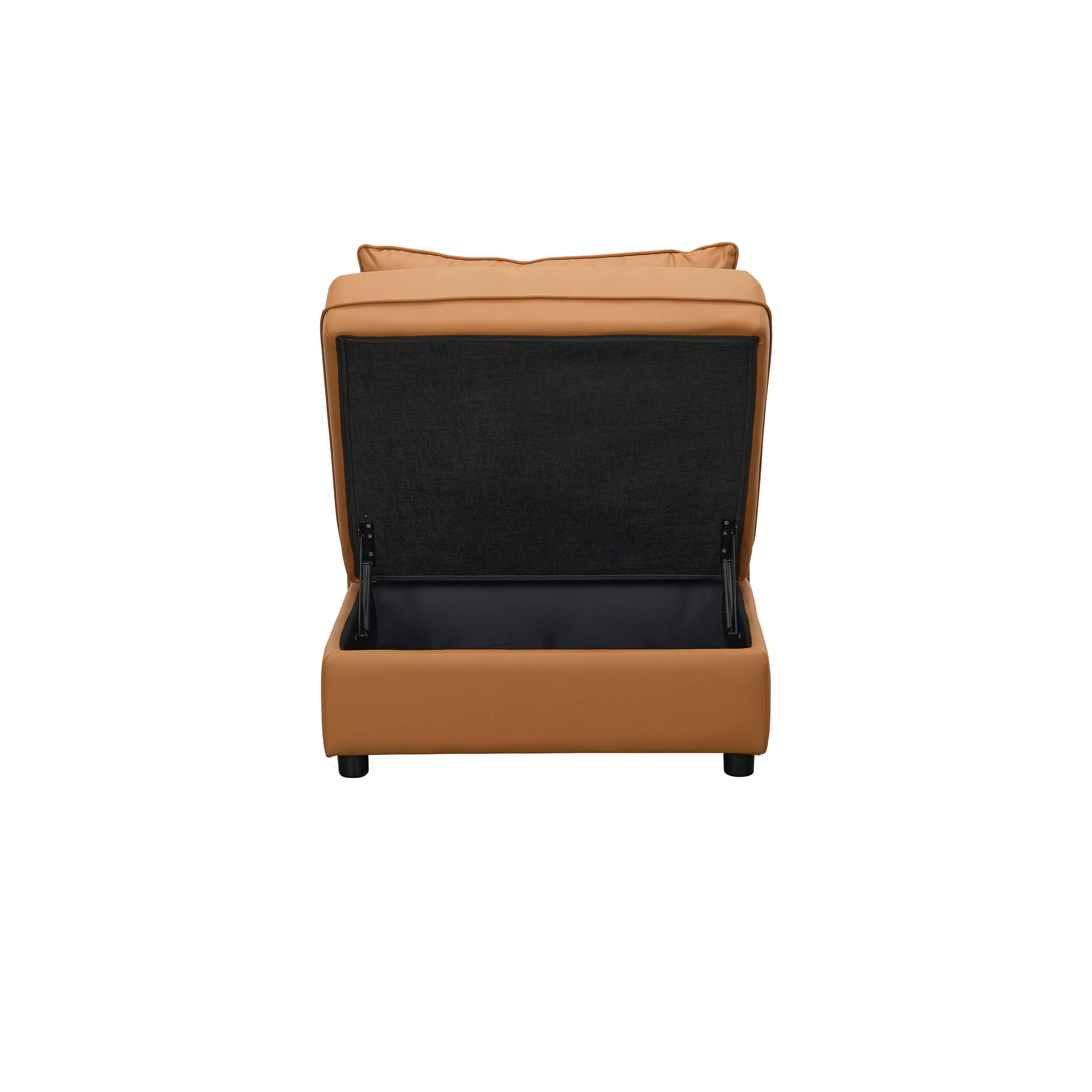 Cameron Large Corner Storage Sofa - Tan (Pet Friendly) - 22 - Brown leather sofa with black cushion, open storage