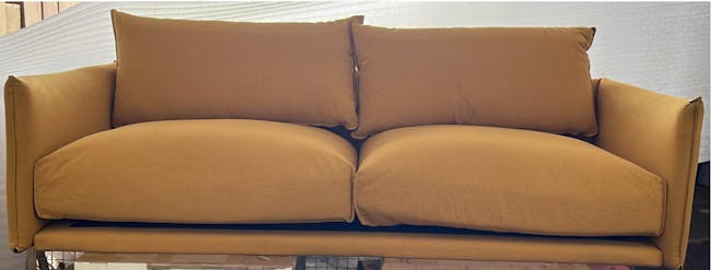 (As-is) Frank 3 Seater Lounge Sofa - Mustard, Down Feathers, Deep Seats - 1