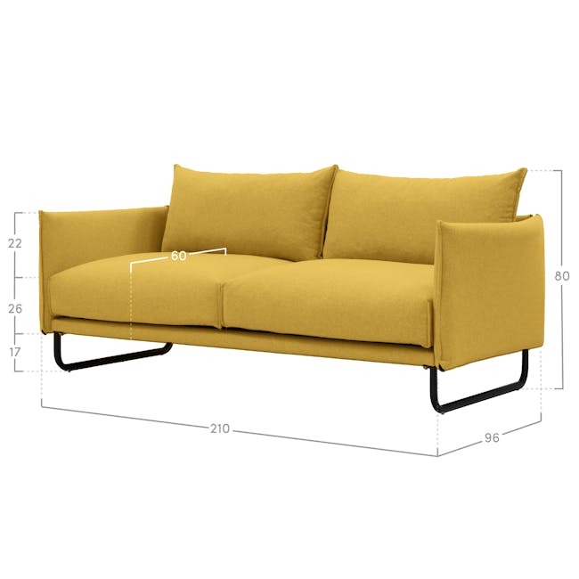 Frank 3 Seater Lounge Sofa - Mustard, Down Feathers, Deep Seats - 8