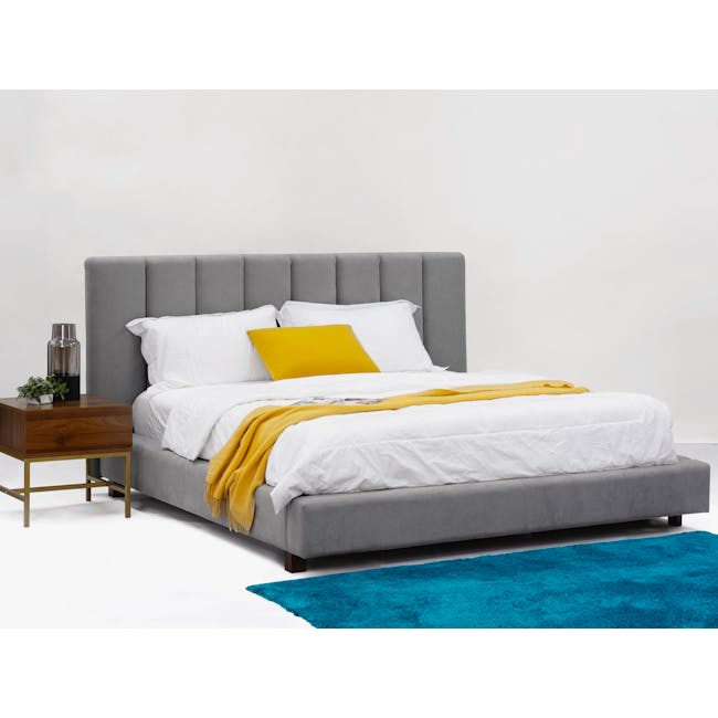 Elliot Queen Bed in Gray Owl with 2 Lewis Bedside Tables in Grey, Oak - 1