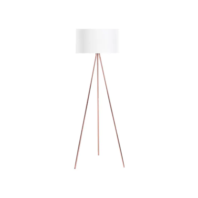 Isabella Floor Lamp - White, Brass - 1 - Vertical lines on a white background, Symmetrical train tracks, Gradient of colors