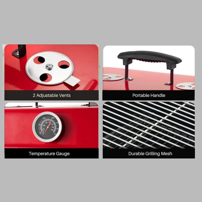 Flame Master BBQ Portable Grill Hamburger - 8 - Adjustable vents, portable handle, temperature gauge, durable grill mesh, 2