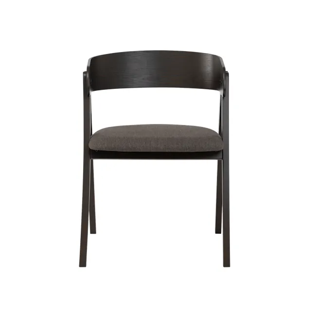 Melda Dining Armchair - Chestnut - 5 - Dark wood chair, modern design, upholstered seat, minimalist style, sleek lines, high