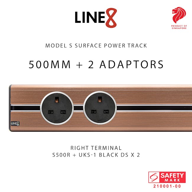 Line8 Power Track 500mm + 2 Adaptors Bundle - Rose Gold - 6 - Surface Power Track with Right Terminal, UKS-1 Black DS 2