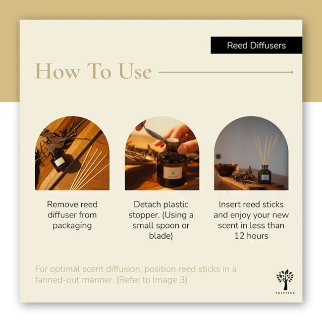 Pristine Aroma Reed Diffuser Hotel Scent - Maldives Villa (2 Sizes) - 5 - Remove reed diffuser from packaging, detach
