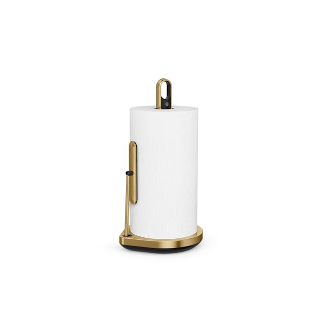 Simplehuman Tension Arm Paper Towel Holder with Pump - Brass - 3 - Gold and black toilet paper holder, minimalist design
