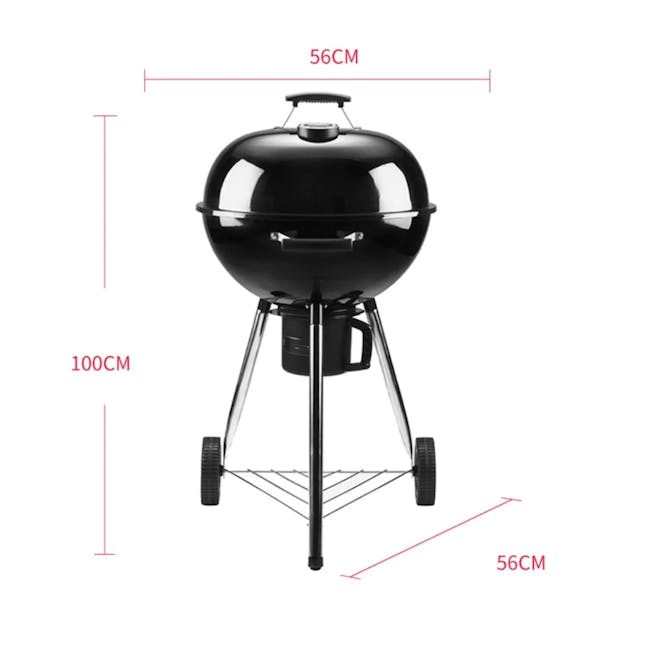 Flame Master Newton BBQ Grill - 8 - Black, glossy barbecue grill with 56 cm height, Stainless steel tripod stand for 100 cm