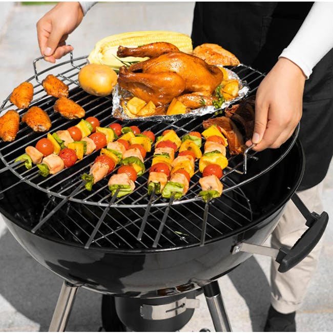 Flame Master Newton BBQ Grill - 3 - Grill with skewers, roasted chicken, grilled corn, roasted duck, skewered vegetables