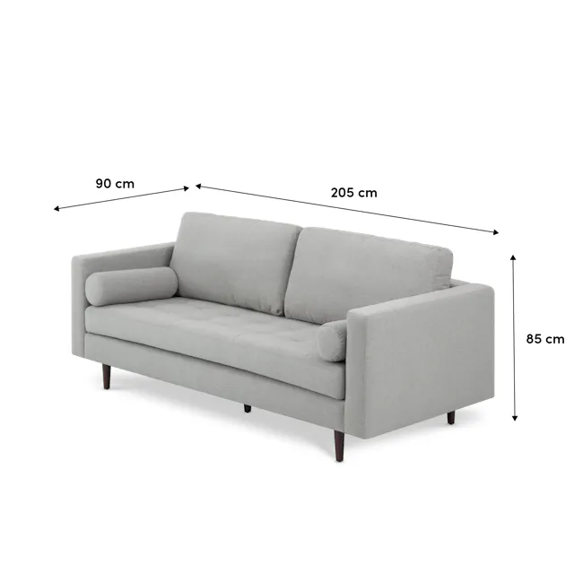 Nolan 3 Seater Sofa - Saddle Tan (Premium Aniline Leather) - 8 - Grey upholstered sofa, 90 cm seat width, 205 cm total