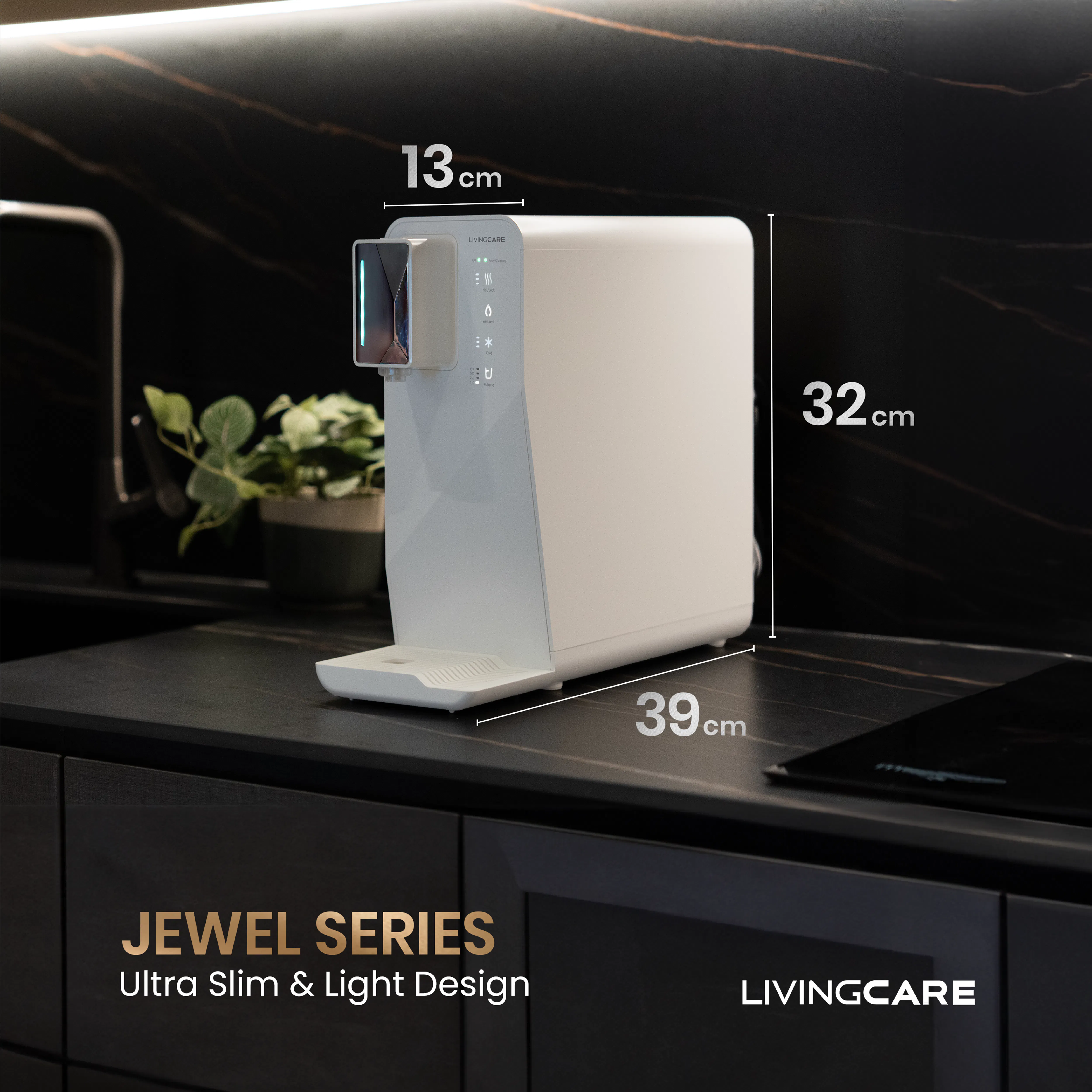Livingcare Jewel Water Purifier - Chiffon White - 11 - Sleek and modern kitchen appliance, Ultra slim design with