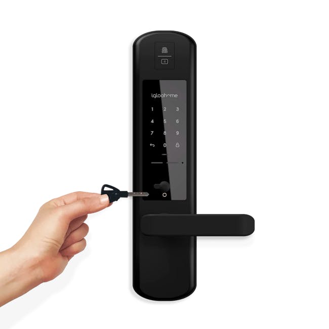 igloohome Smart Mortise 2+ - 10 - Black, sleek, modern keypad lock, Digital interface with clear display, Fingerprint