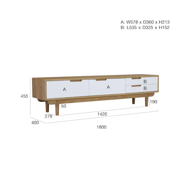 Larisa TV Console 1.8m - Grey, Walnut - 7 - Wooden sideboard, 578 x 360 x 213, L535 x 325 x 152, 455 x 279 x 1420, 400 x