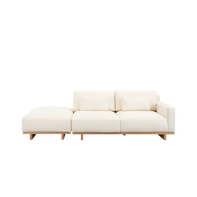 Miu 3 Seater Extended Lounge Sofa - 15 - Cream-colored sectional sofa, minimalist design, light wood legs, soft cushions
