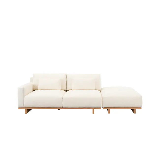Miu 3 Seater Extended Lounge Sofa - 1 - Cream-colored sectional sofa, minimalist design, light upholstery, wooden frame