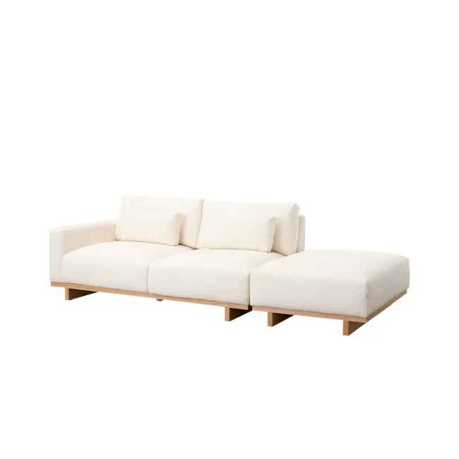 Miu 3 Seater Extended Lounge Sofa - 5 - Modern minimalist sofa, light beige upholstery, contemporary design, sleek wooden