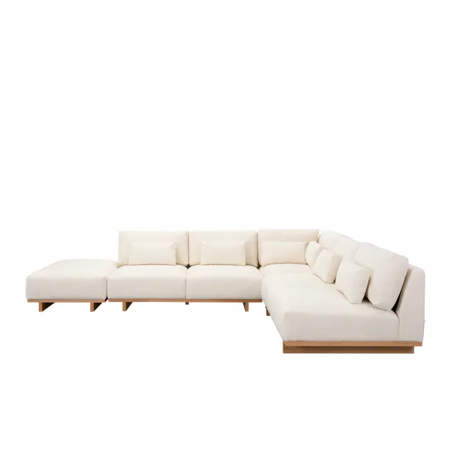 Miu 3 Seater Extended Lounge Sofa - 17 - Modern minimalist sofa, beige upholstery, contemporary design, abstract art