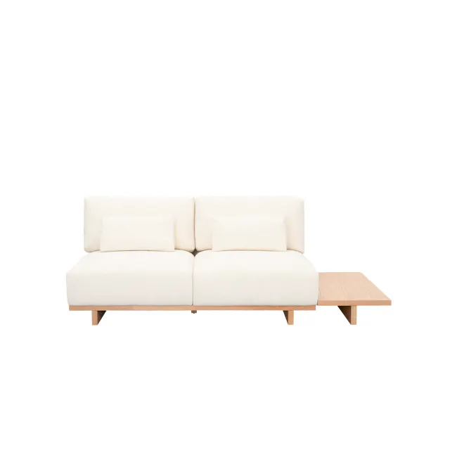 Miu 3 Seater Extended Lounge Sofa - 18 - White sofa, minimalist design, light-colored upholstery, wooden coffee table
