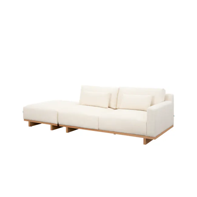 Miu 3 Seater Extended Lounge Sofa - 6 - Modern minimalist sofa, light beige upholstery, wooden frame, contemporary design