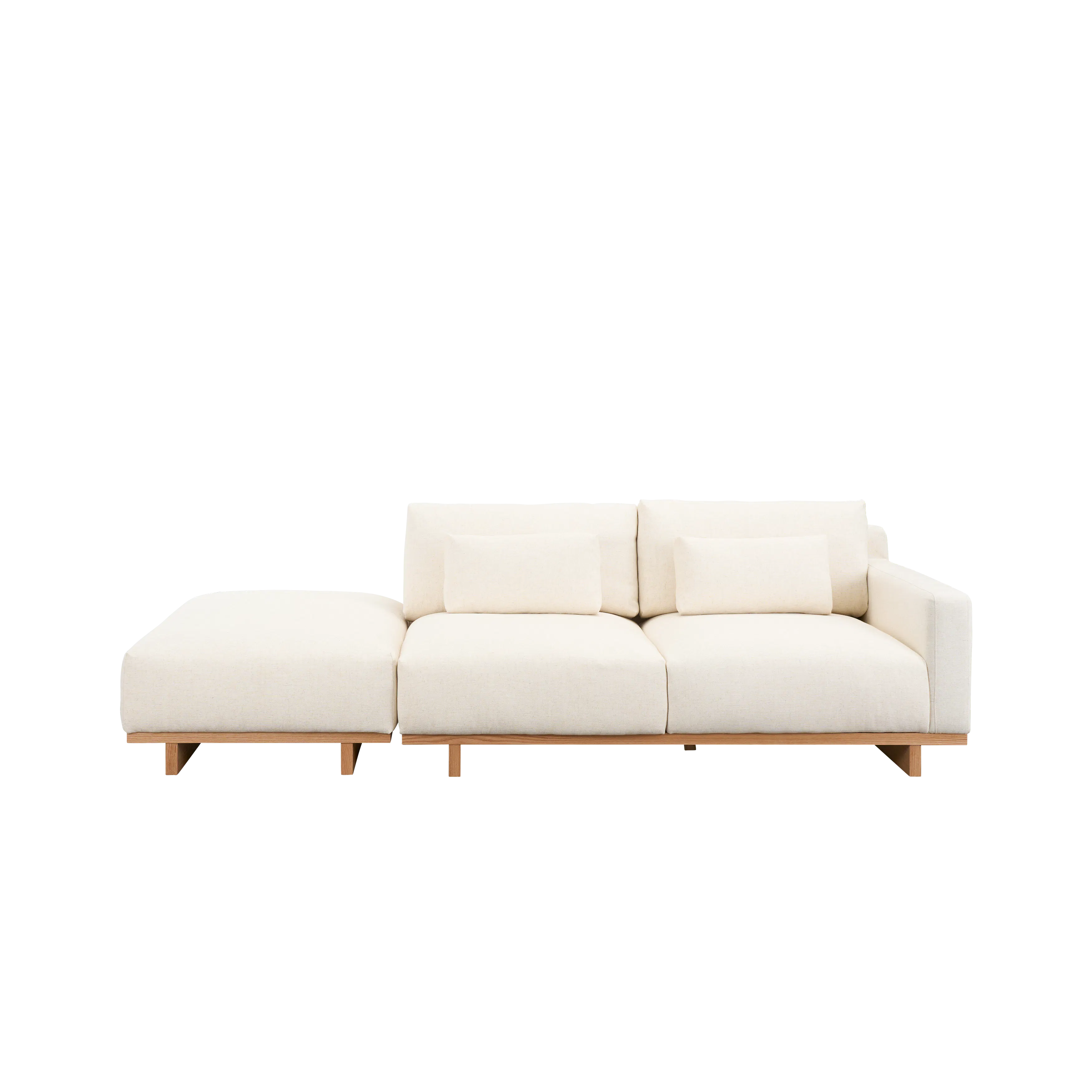 Miu 2 Seater Armless Lounge Sofa - 22 - Cream-colored sectional sofa, minimalist design, light wood legs, soft cushions