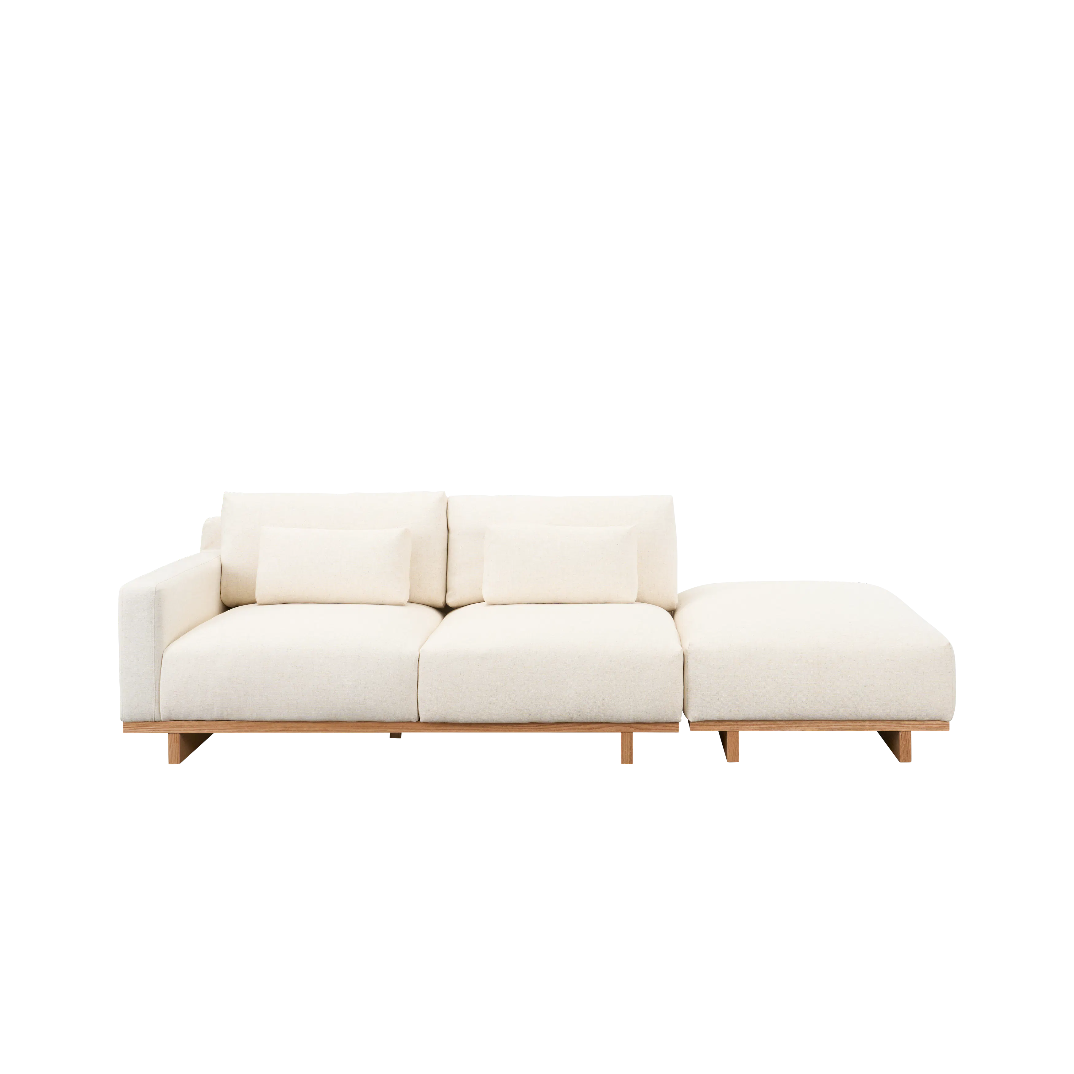 Miu 2 Seater Armless Lounge Sofa - 17 - Cream-colored sectional sofa, minimalist design, light upholstery, wooden frame