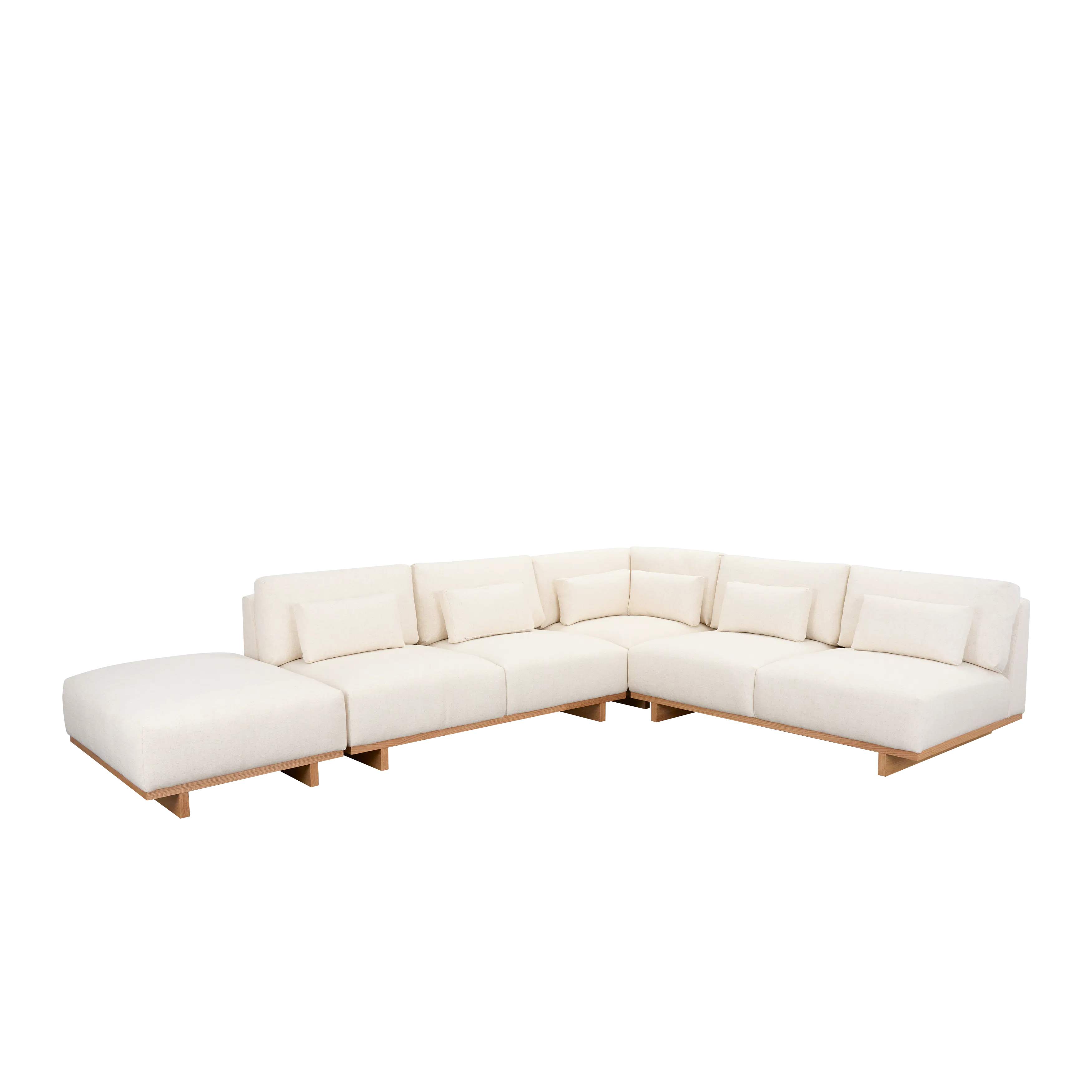 Miu 2 Seater Armless Lounge Sofa - 24 - Modern minimalist sofa, light beige cushions, wooden frame, contemporary design