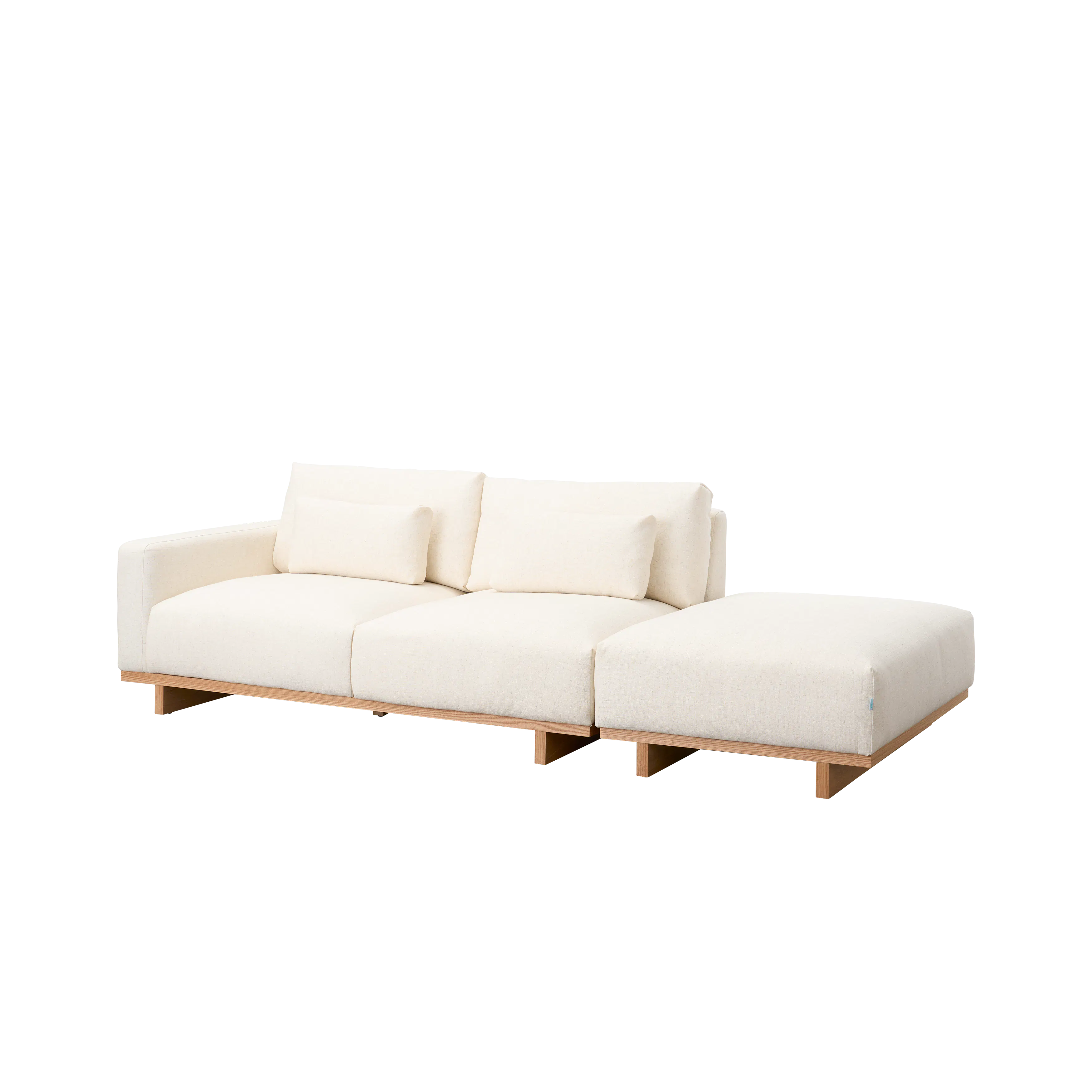 Miu 2 Seater Armless Lounge Sofa - 20 - Modern minimalist sofa, light beige upholstery, contemporary design, sleek wooden