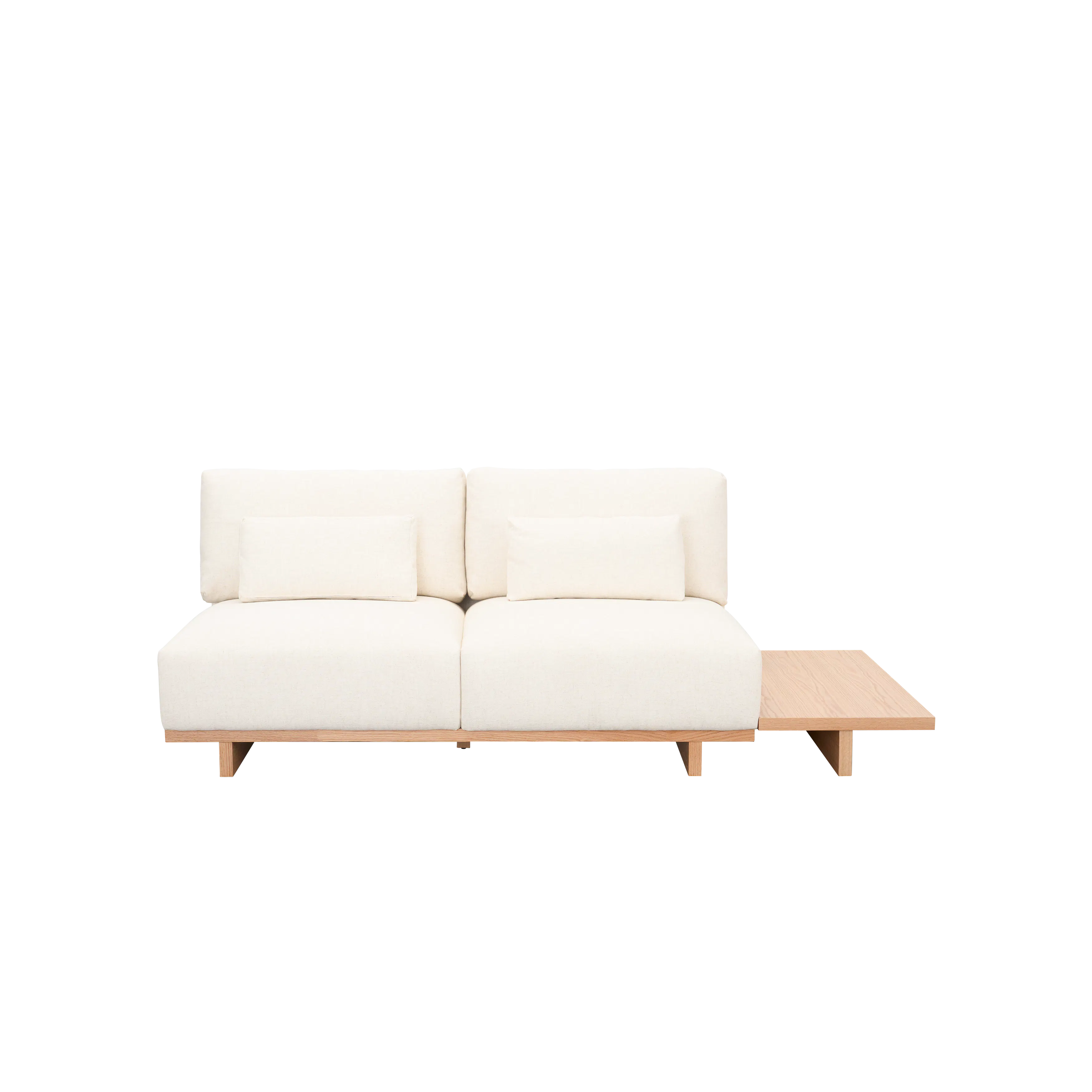 Miu 2 Seater Armless Lounge Sofa - 19 - White sofa, minimalist design, light-colored upholstery, wooden coffee table, modern