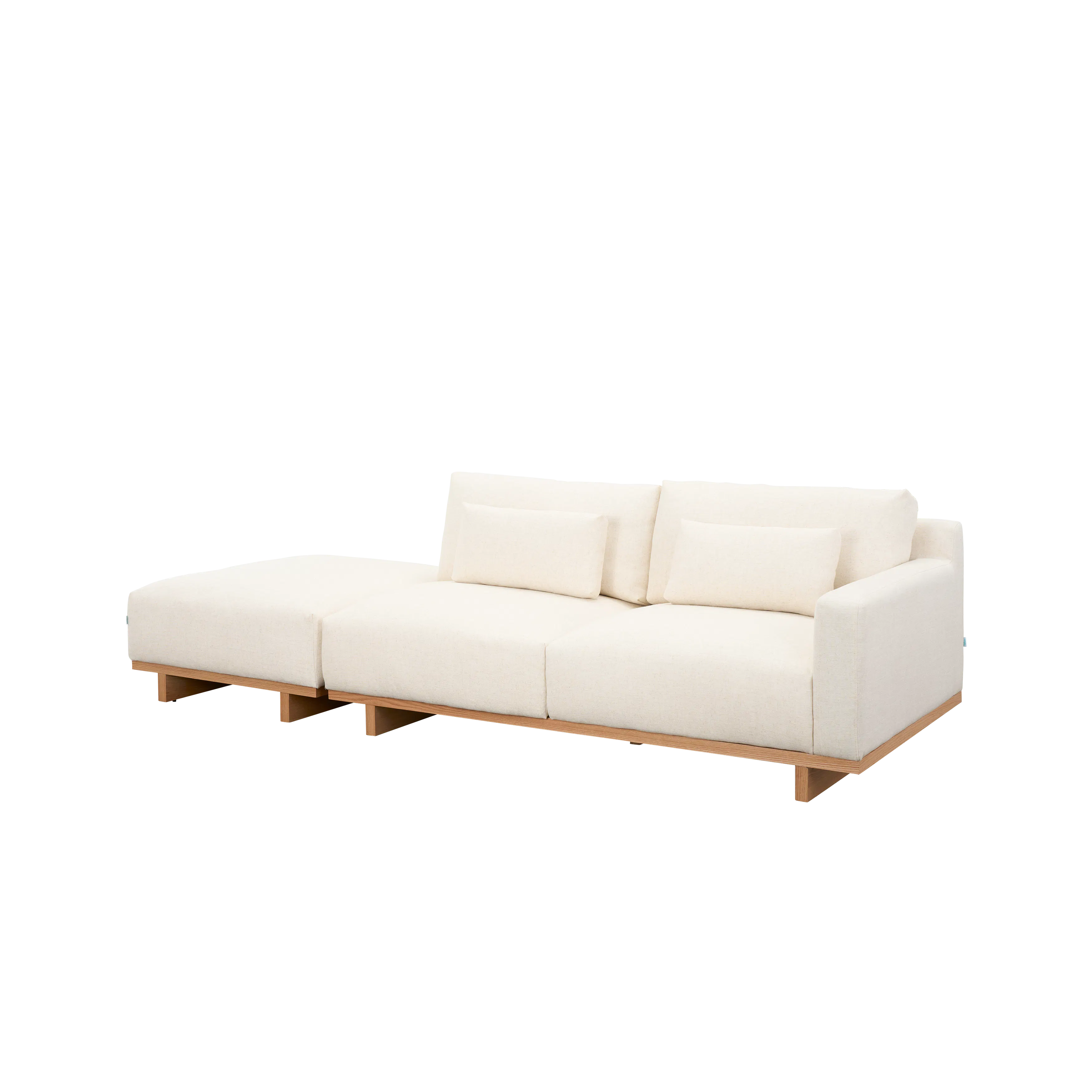 Miu 2 Seater Armless Lounge Sofa - 23 - Modern minimalist sofa, light beige upholstery, wooden frame, contemporary design