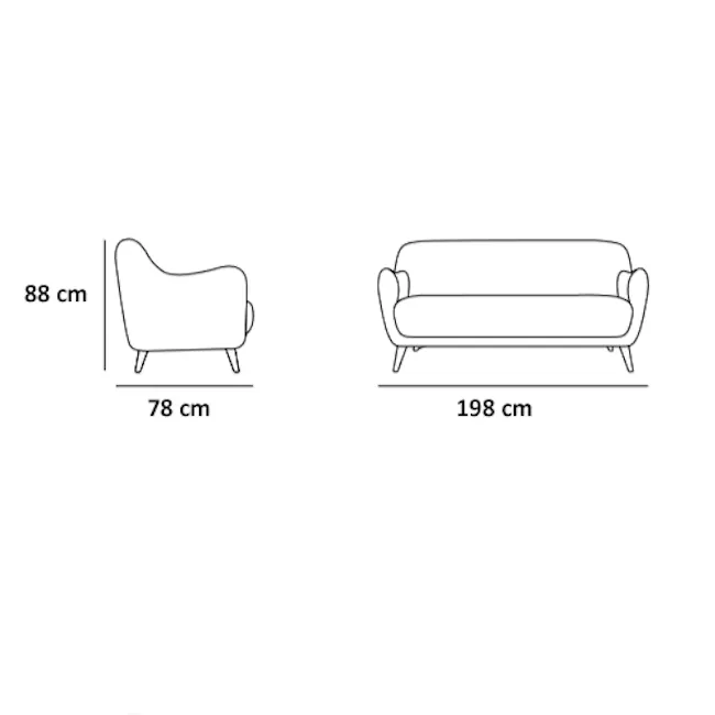 Emma 3 Seater Sofa with Emma Armchair - Raven - 12 - Modern minimalist sofa design, 88 cm height and 78 cm seat length, 198