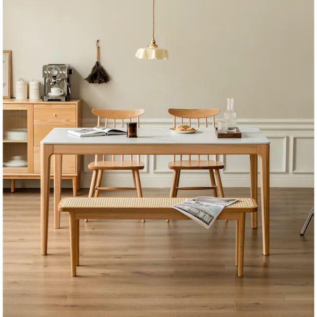 Adelyn Dining Table 1.2m - Oak (Sintered Stone) - 8 - Wooden dining table, minimalist design, light wooden chairs, woven