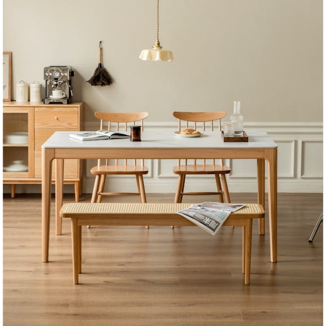 Adelyn Dining Table 1.2m (Sintered Stone) with 2 Niel Chairs and Niel Bench 1.05m in Oak - 10 - Wooden dining table