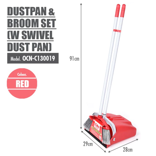 Swivel Dustpan & Broom Set - Red - 4