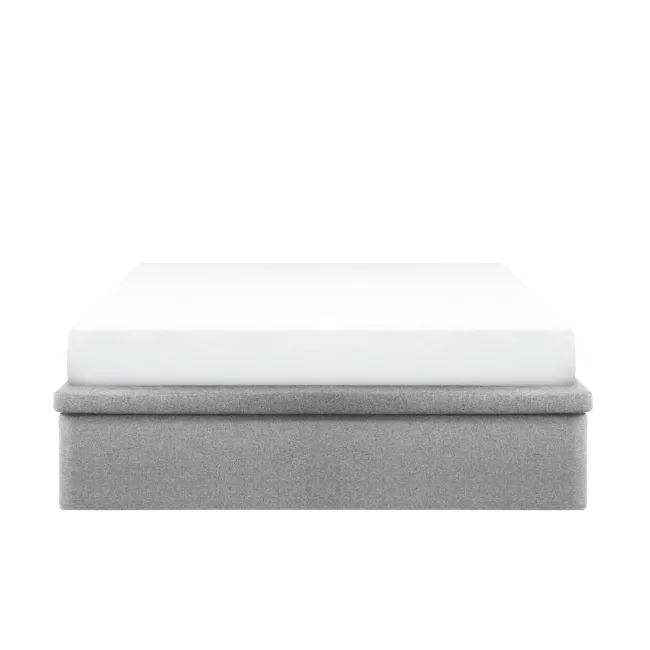 ESSENTIALS Queen Storage Bed - Dew (Eco Clean Fabric) - 3 - White mattress with gray accent, modern bedding set, minimalist