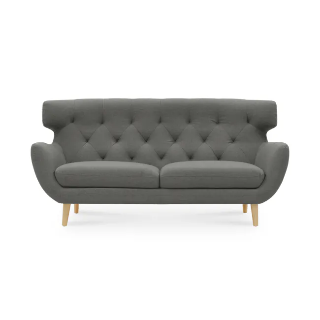 Agatha 3 Seater Sofa - Granite Grey - 1 - Grey upholstered bench, modern design, tufted upholstery, wooden legs, minimalist