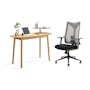 Swivo Table 1.2m - Natural with Damien Mid Back Office Chair - Grey (Waterproof) - 0