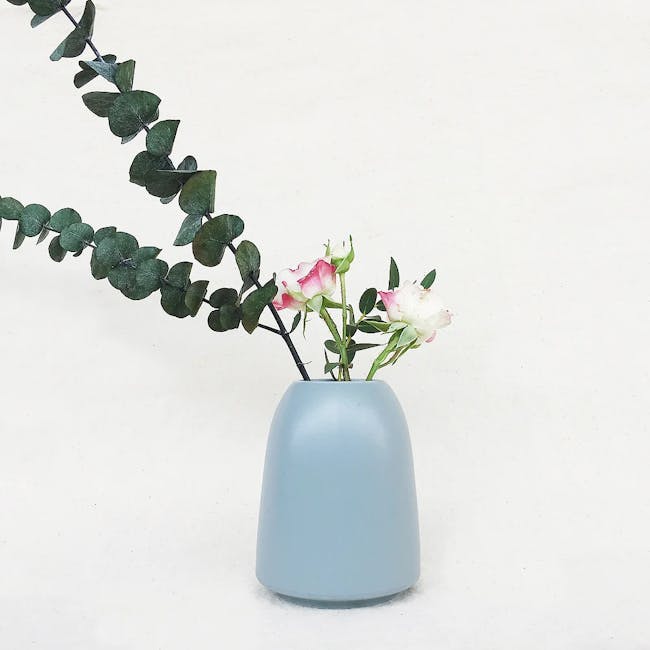 Nordic Matte Vase Cylinder with Wide Rim - Blue Grey - 3