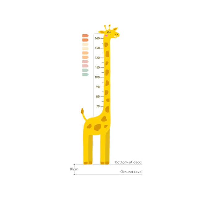 Urban Li'l Giraffe Height Chart Fabric Decal - 2 - Cartoon giraffe standing on a 10cm ground level, Colorful giraffe height