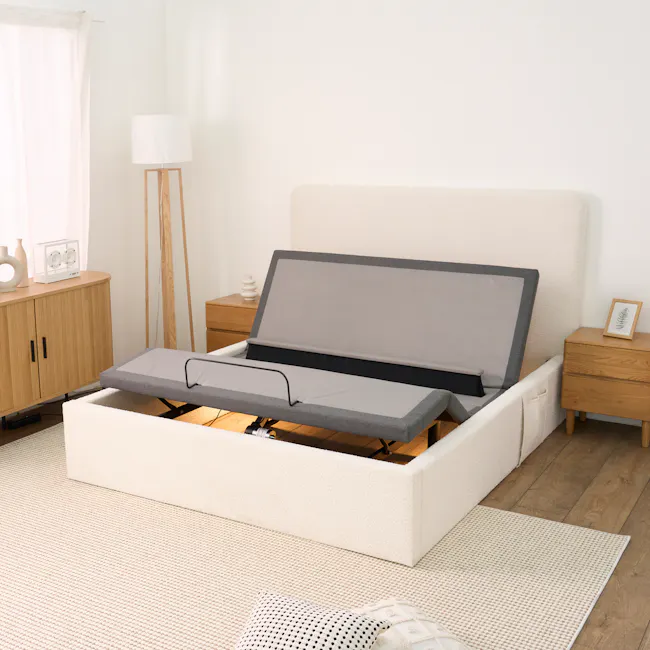 Aeva Queen Adjustable Bed - White Boucle - 2