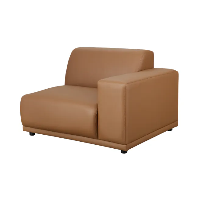 Milan Right Arm Unit - Caramel Tan (Faux Leather) - 3 - Lime green leather sofa, modern design, brown leather upholstery