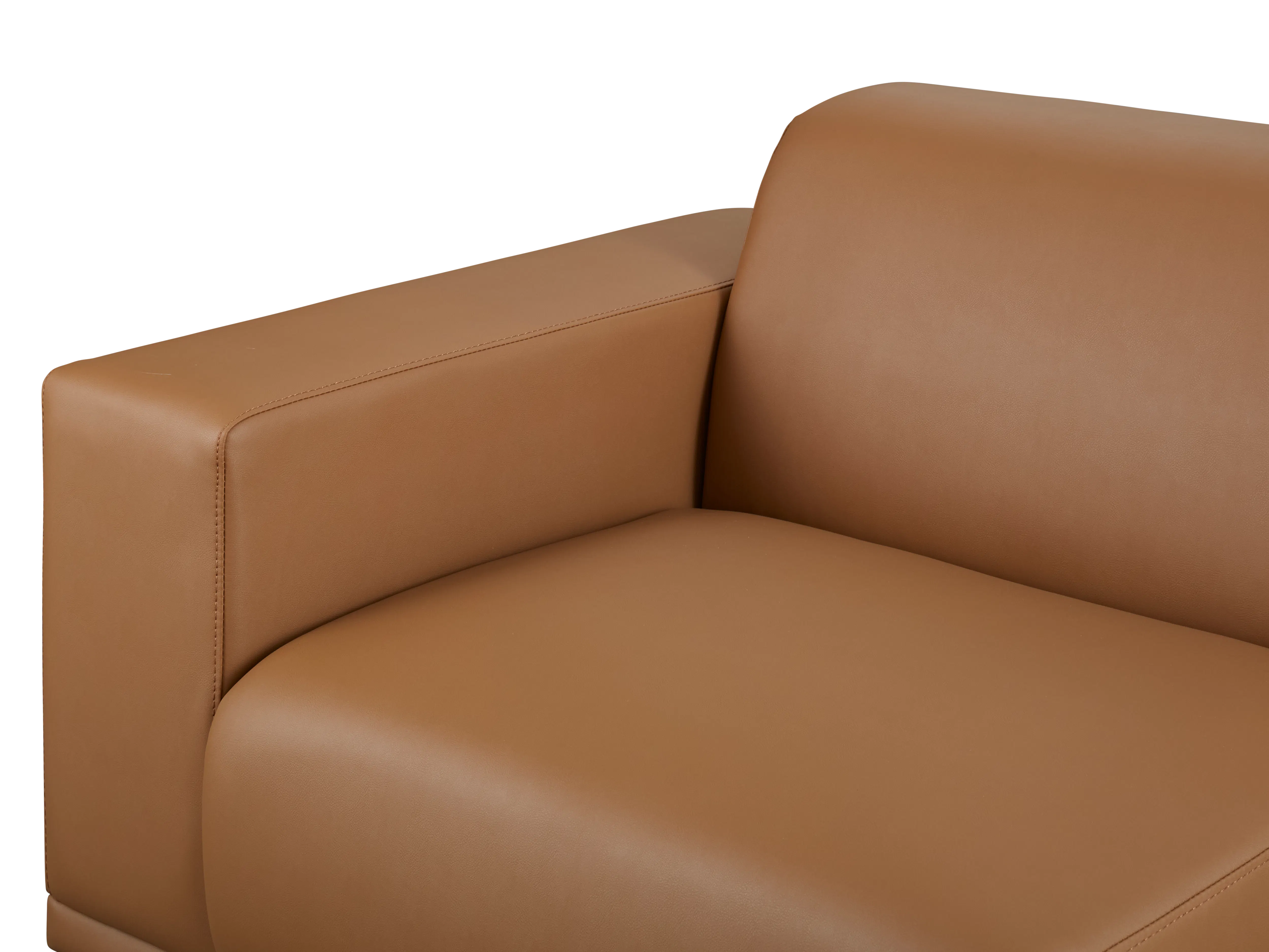 Milan 4 Seater Sofa - Caramel Tan (Faux Leather) - 11 - Leather sofa, brown leather upholstery, smooth texture, high-quality