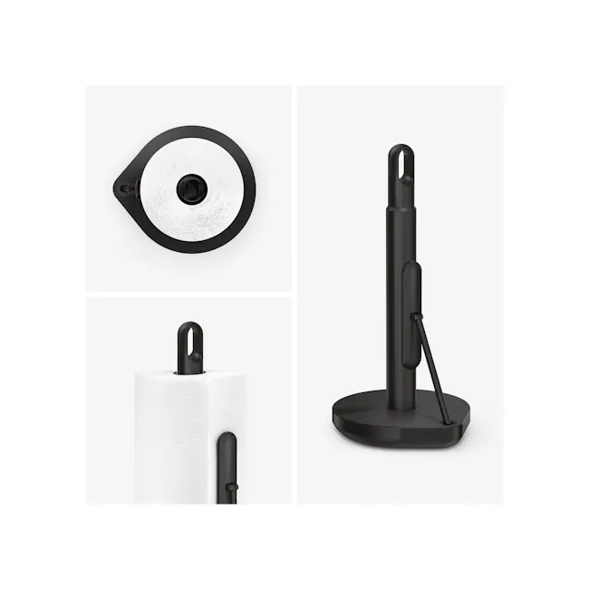 Simplehuman Tension Arm Paper Towel Holder - Black - 3 - Eye-shaped, black, modern, compact, wall-mounted, paper holder