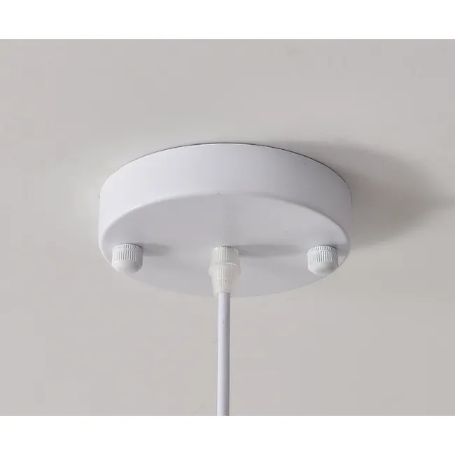 Otelli Pendant Lamp - Angled - 5 - White circular ceiling light fixture, minimalist design, two adjustable screw-on knobs