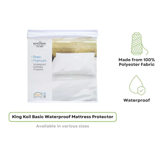 King Koil Basic Fitted Waterproof Mattress Pad (5 Sizes) - 2 - King Koil Basic Waterproof Mattress Protector, Made from 100%