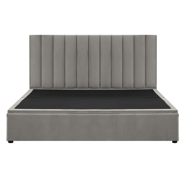 Audrey Queen Storage Bed in Seal Grey (Velvet) with 2 Volos Bedside Tables - 1