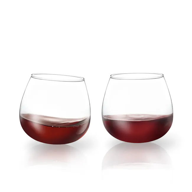 Base Piece Rocking Wine Glass Set - 3 - Clear glass, red wine, elegant design, minimalist style, simple yet sophisticated