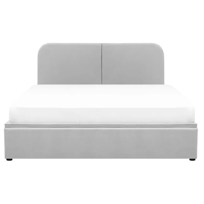 Nolan King Storage Bed in Silver Fox with 2 Asher Narrow Bedside Table - 4 - Modern minimalist bed with soft gray