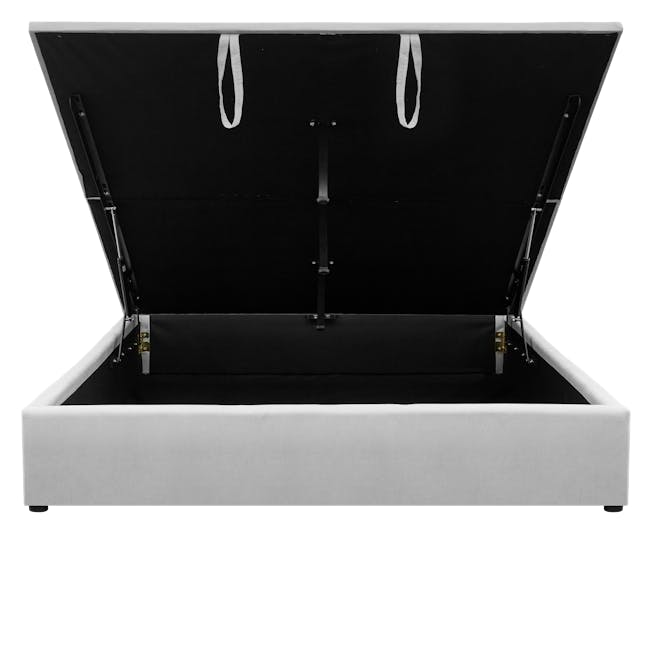 Nolan King Storage Bed in Silver Fox with 2 Asher Narrow Bedside Table - 5 - Black and white photo of a modern, minimalist