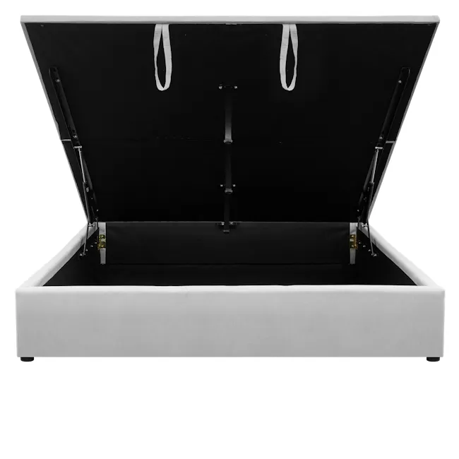 Nolan King Storage Bed in Silver Fox with 2 Asher Narrow Bedside Table - 5 - Black and white photo of a modern, minimalist
