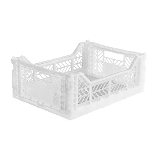 Aykasa Foldable Midibox - White - 1 - Elegant plastic storage basket with intricate lattice design, Modern kitchen storage