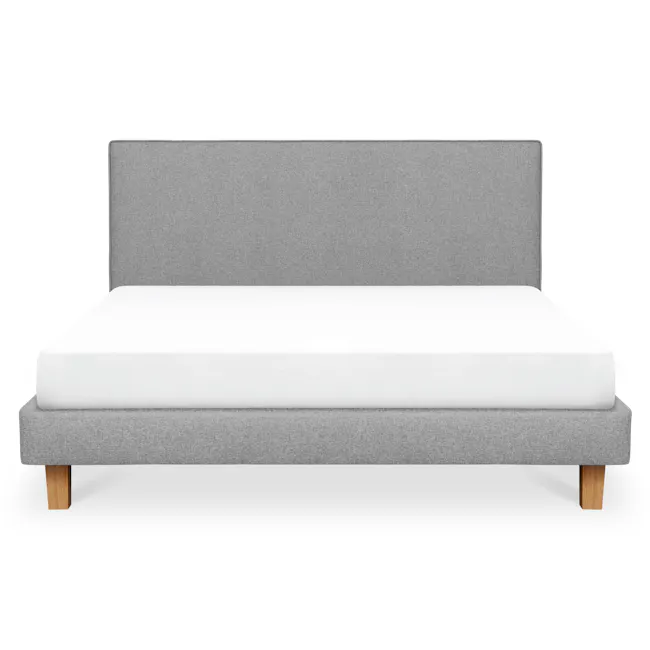 ESSENTIALS King Headboard Divan Bed - Latte (Pet Friendly) - 3 - Grey upholstered bed with wooden legs, minimalist design